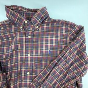 Polo Ralph Lauren Shirt Mens M Red Plaid Knit Button Up Long Sleeve Blue Pony